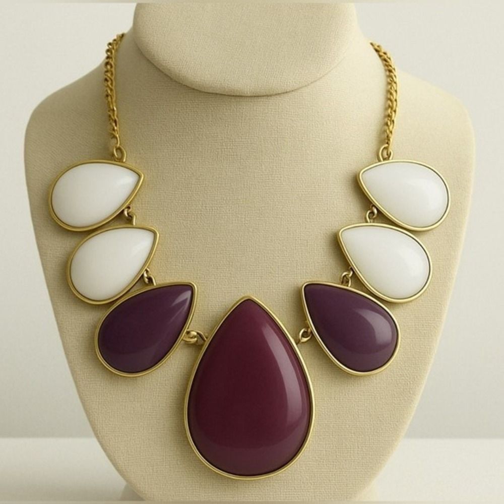 Y2K Vintage Womens Purple Teardrop Chain Matinee Princess Statement Necklace 90s